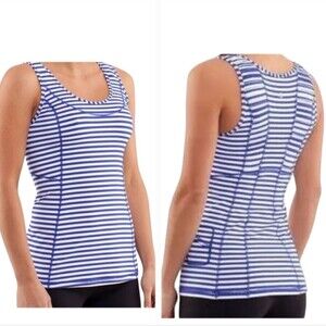 LULULEMON Blue & White Striped Tank Top | Built-In Bra | Athletic Activewear